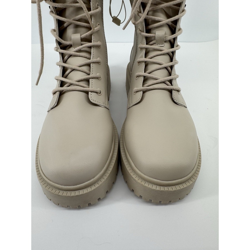 ZARA Wednesday Adams Combat Boots Beige Lug Sole Goth Academia Platform 7.5 US - Picture 4 of 12